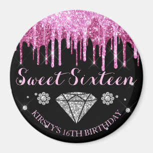 Hetero Rosa Glitter Dropp Diamant Sweet Sixteen Magnet