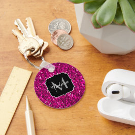 Hetero rosa glitter falskt glitter Monogram Nyckelring