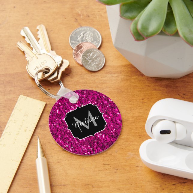 Hetero rosa glitter falskt glitter Monogram Nyckelring (Skrivbord)