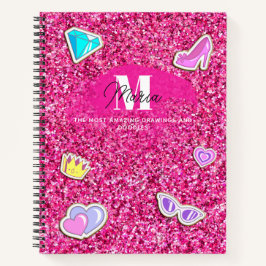 Hetero Rosa Glitter Girligt Monogram Namn Skissbok