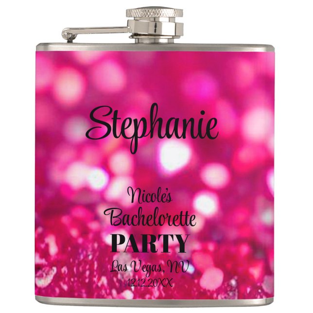 Hetero Rosa Glitter Modern Glam Sängkammarfest Fickplunta (Personalized Hot Pink Glitter Bachelorette Flask, Bachelorette Weekend Party Favor, Bridesmaid Gifts)