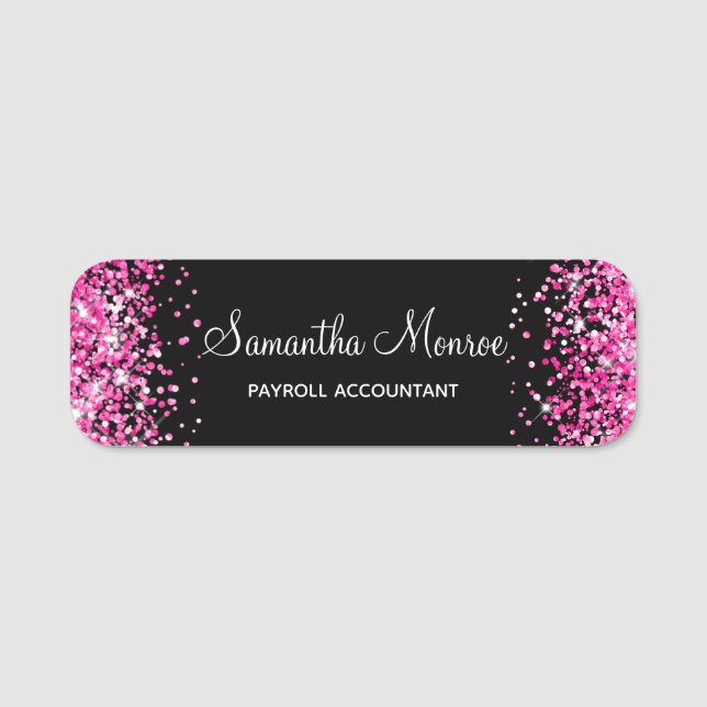 Hetero rosa glitter och svart namnbricka (Framsida)