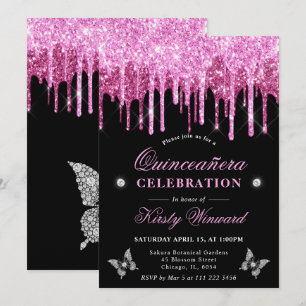 Hetero rosa glitter Quinceanera Inbjudningar