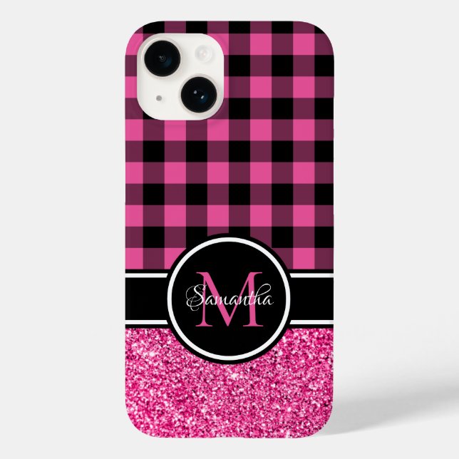 Hetero rosa glitterbuffelrutig monogram (Baksida)