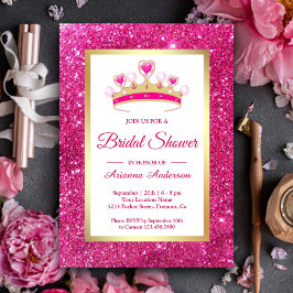 Hetero rosa glittertiara bröllopsdusch prinsessa inbjudningar