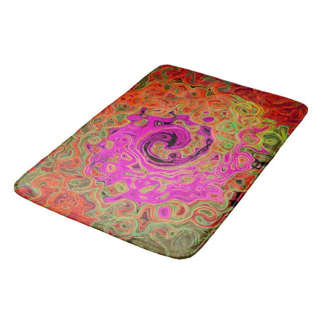Hetero rosa groovy abstrakt retro flytande virvel badrumsmatta (Vinklad)