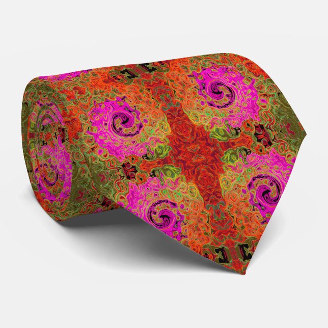 Hetero rosa groovy abstrakt retro flytande virvel slips (Rullad)