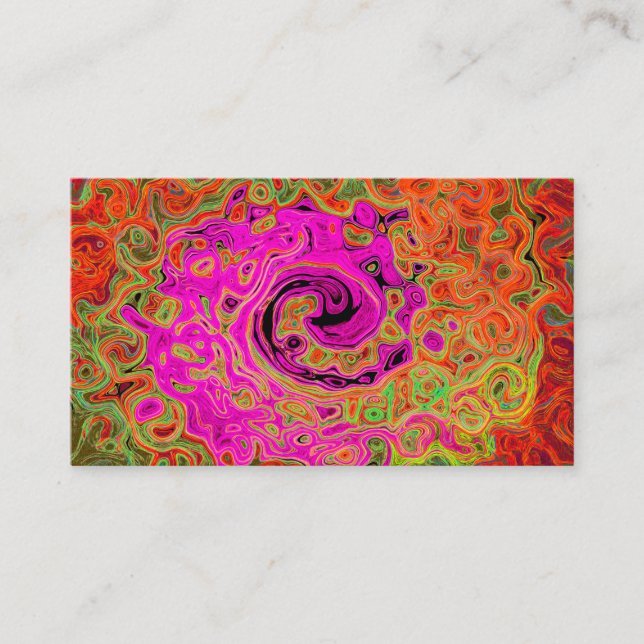 Hetero Rosa Groovy Abstrakt Retro Flytande Virvel Visitkort (Framsida)