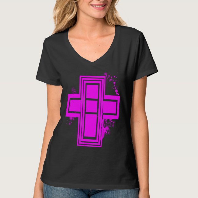 Hetero Rosa Grunge Graffiti Kors T-shirt (Framsida)