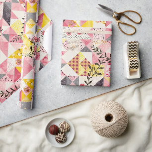 Hetero Rosa Gul Broderad Rutig Cottagecore Blommig Presentpapper