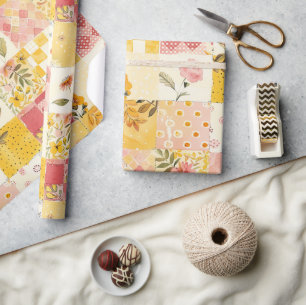 Hetero Rosa Gul Kvist Patchwork Gingham Cottagecor Presentpapper