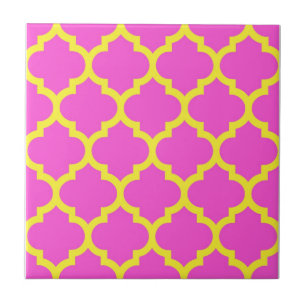 Hetero Rosa Gul Marockansk Quatrefoil Mönster #5 Kakelplatta