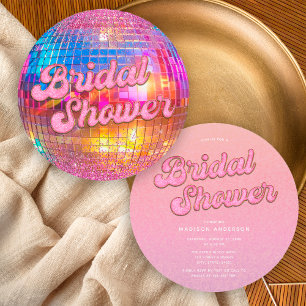 Hetero rosa guld glitter diskokula Bröllopsdusch Inbjudningar
