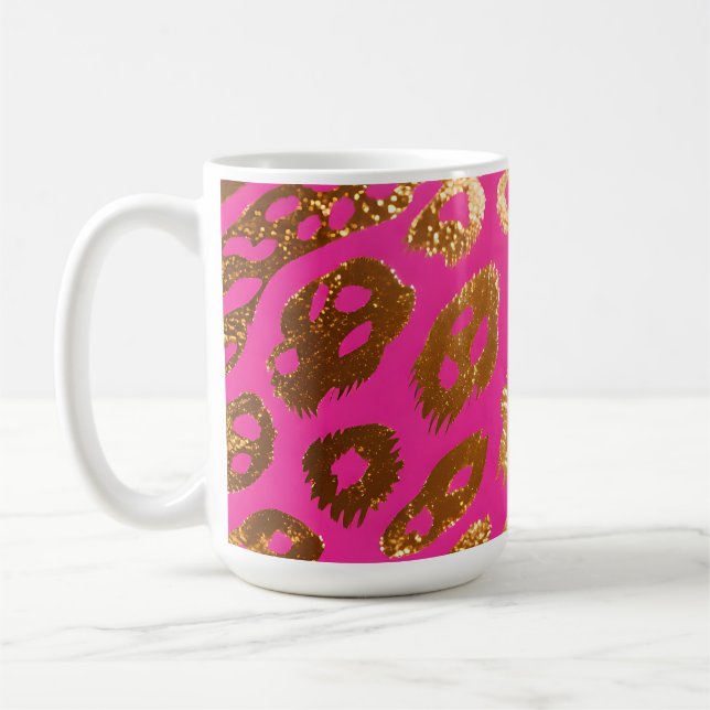 Hetero Rosa Guld Leopardtryck Glam Kaffemugg (Vänster)