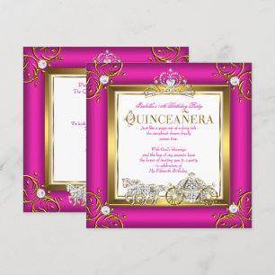 Hetero Rosa Guld Prinsessa Quinceanera 15-årsdag Inbjudningar