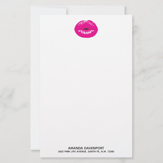 Hetero Rosa Läppar Glamorös Illustration Brevpapper (Framsida)