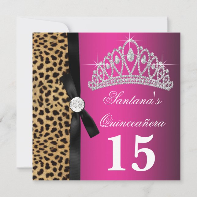 Hetero rosa leopard Quinceanera Inbjudningar (Framsida)
