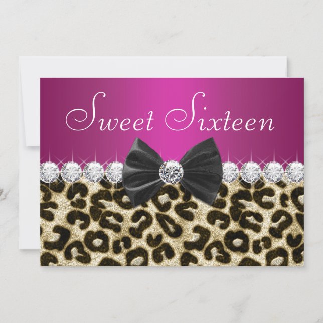 Hetero rosa leopard Sweet Sixteen Inbjudningar (Framsida)