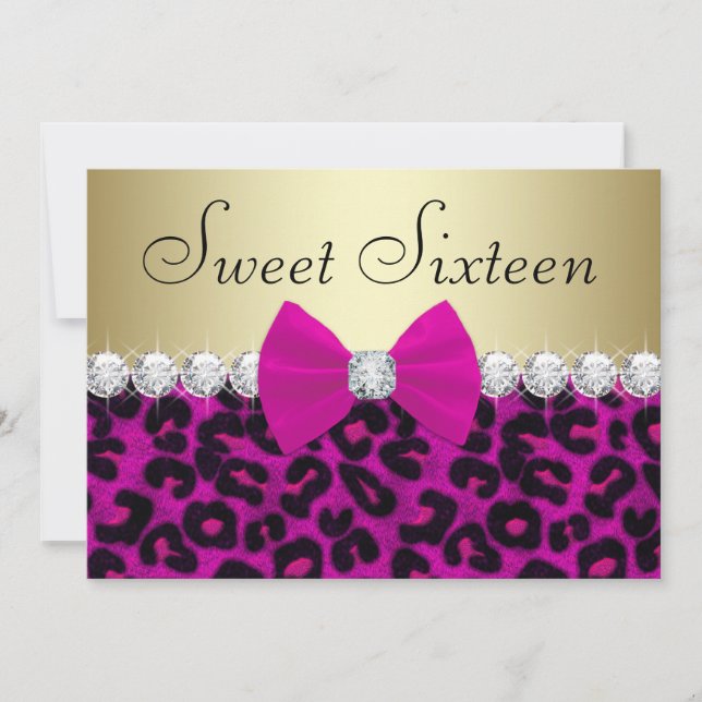 Hetero rosa leopard Sweet Sixteen Inbjudningar (Framsida)