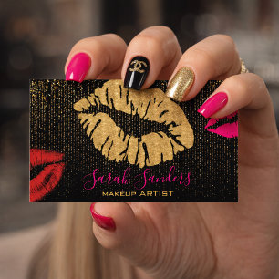 Hetero Rosa Lippstift Smink Artist Guld Svart Visitkort