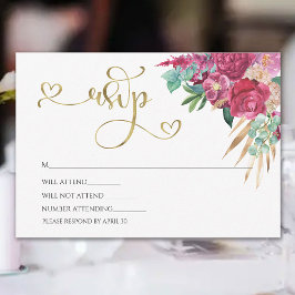 Hetero Rosa Magenta Blommig Elegant Guld Script Hj OSA Kort