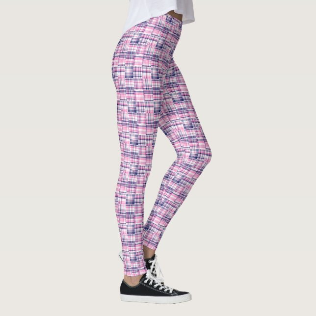 Hetero Rosa Marinblå Madras Lappverk Stil Rutig Ta Leggings (Höger)