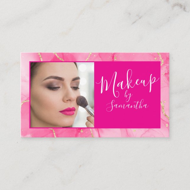 Hetero Rosa Marmor Skript Foto Smink  Visitkort (Framsida)