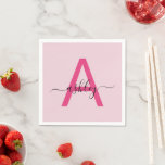 Hetero Rosa Modernt Skript Feminint Initialnamn Pappersservett<br><div class="desc">Tillsätt en touch av elegans till varje fest med dessa personliga servetter med en modern varmrosa monogram. Den graciösa kombinationen av den djärva begynnelsebokstaven och det skrivna teckensnittet skapar en slående visuell effekt som kompletterar varje speciell tillställning – från möhippor till snygga sammankomster. Oavsett om du planerar en sofistikerad soaré...</div>