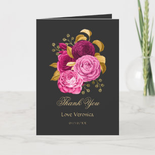 Hetero Rosa och Guld Blommig Tack Kort
