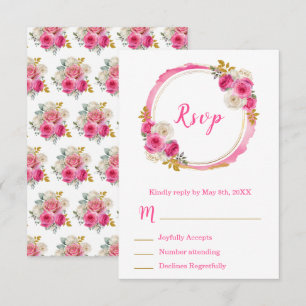 Hetero Rosa och Guld Eleganta Blommor Sweet Sixtee OSA Kort