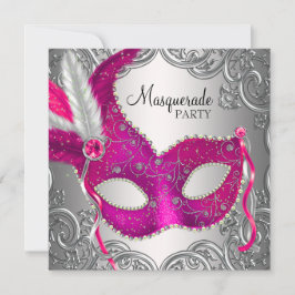Hetero rosa och silvermaskerad Maskeradfest Inbjudningar