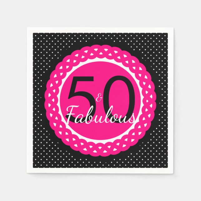 Hetero rosa och svart 50-årsfest pappersservett (Framsidan)