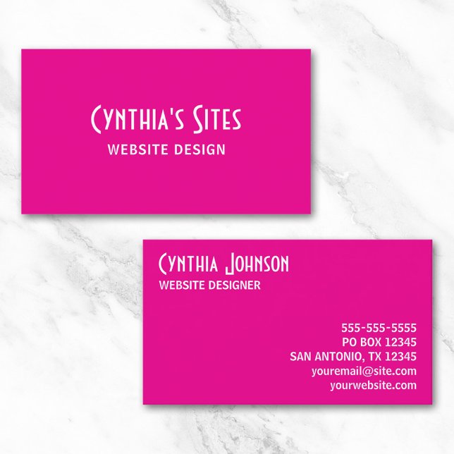 Hetero Rosa och Vit Retro Djärv Visitkort (Hot Pink and White Retro Bold Business Card)