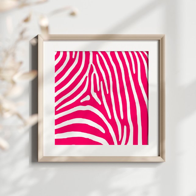 Hetero rosa och vit zebrarandig poster (Hot pink and white zebra print ready for your monogram.)