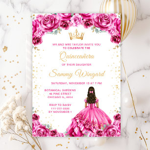 Hetero Rosa Prinsessa Blommig Quinceañera Inbjudningar