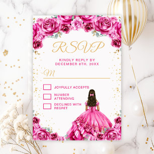 Hetero Rosa Prinsessa Blommig Quinceañera OSA Kort