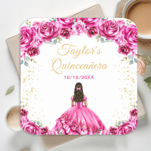 Hetero Rosa Prinsessa Blommig Quinceañera Underlägg Papper Kvadrat