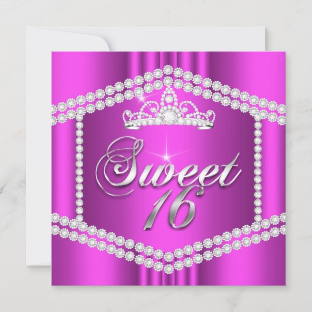 Hetero Rosa Prinsessa Sweet 16-fest Diamantkant Inbjudningar (Framsida)