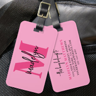 Hetero Rosa Resenär Initialt Namn Monogram Bagagebricka