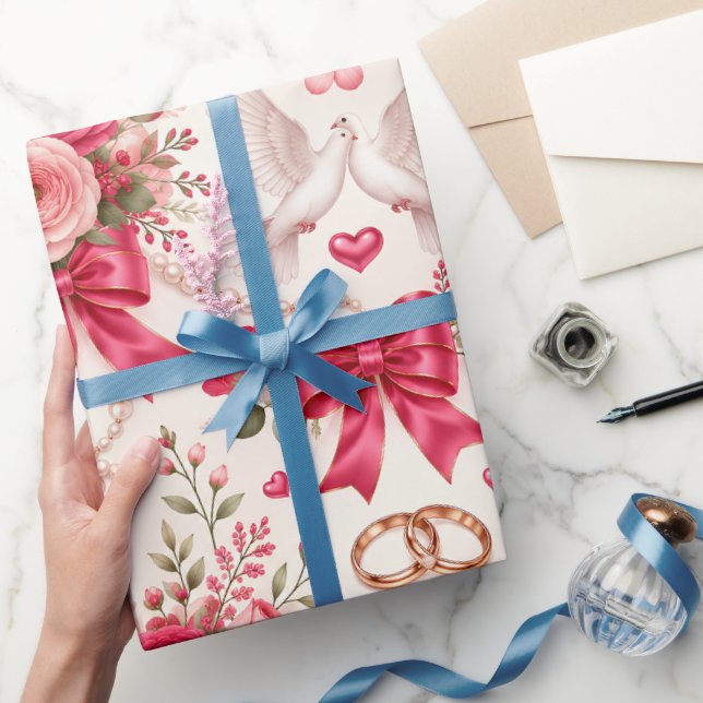Hetero Rosa Röda Blommiga Bröllopspresentförpackni Presentpapper (Gåvor)