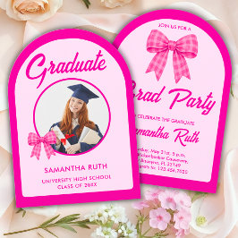 Hetero Rosa Rutiga Bågvalv Foto Examenkalas Inbjudningar