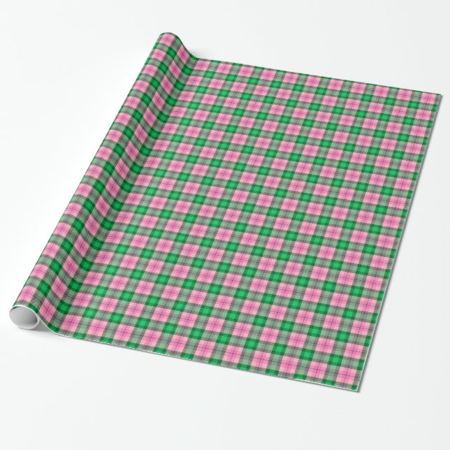 Hetero Rosa Smaragdgrön Skoggrön Rutig Tartan Presentpapper (Utrullad)