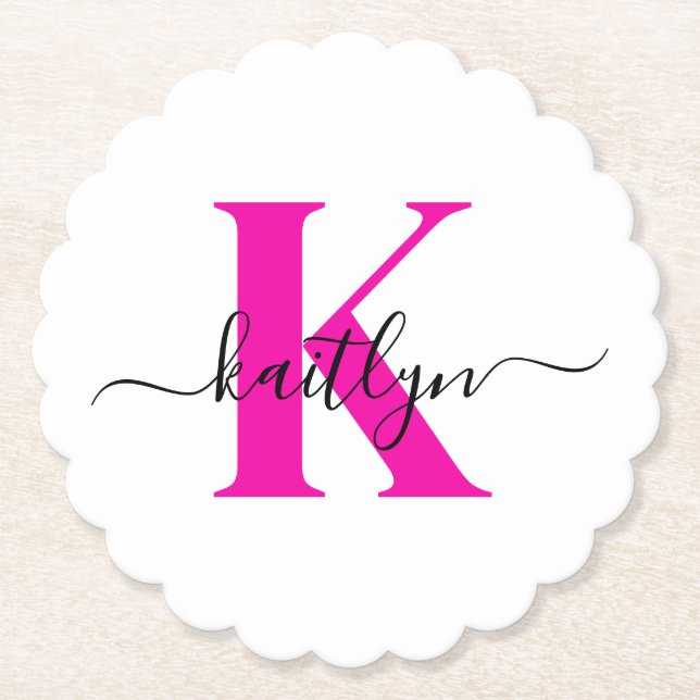 Hetero Rosa Svart Initial Namn Monogram Underlägg Papper (Framsida)