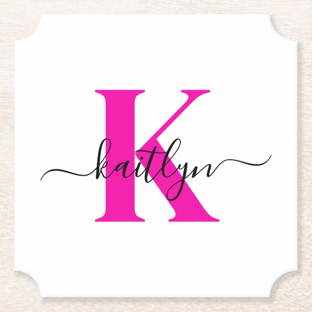 Hetero Rosa Svart Initial Namn Monogram Underlägg Papper (Framsida)