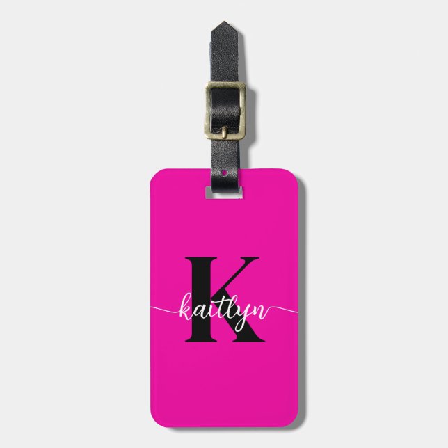 Hetero Rosa Svart Monogram Bagagebricka (Vertikal Framsida)