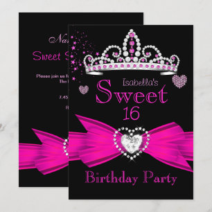 Hetero Rosa Sweet 16 Födelsedags Diamant Tiara 2 Inbjudningar