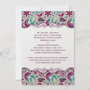 Hetero Rosa Teal Paisley Efter Bröllop Inbjudningar