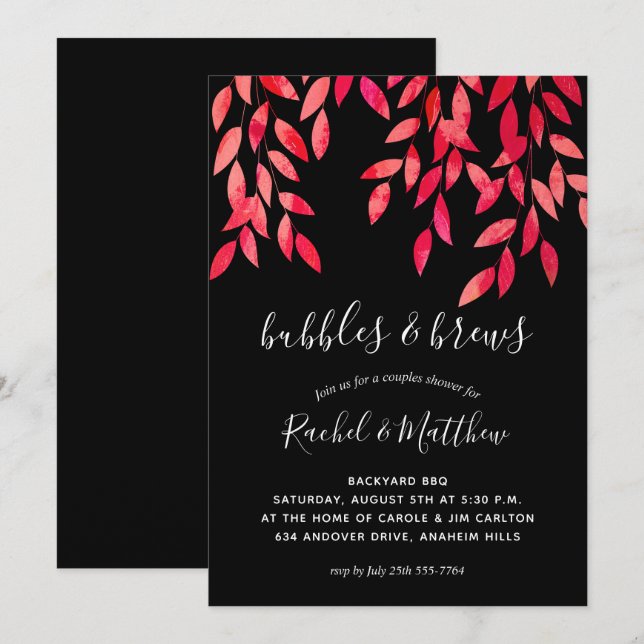 Hetero rosa vinrankor på svart bröllopsfest för pa (Fram/baksida)