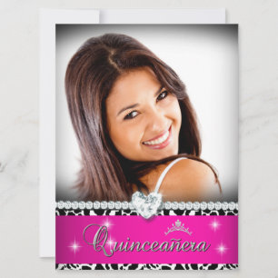 Hetero rosa vit Quinceanera 15 Diamant Bild Foto Inbjudningar
