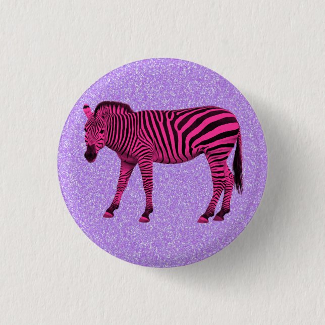 Hetero Rosa Zebra på Lila Glitter Knapp (Framsida)